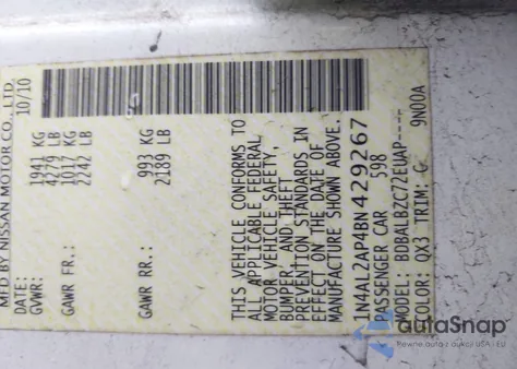 2011 Nissan Altima 2.5 S from USA, damaged, VIN 1N4AL2AP4BN429267